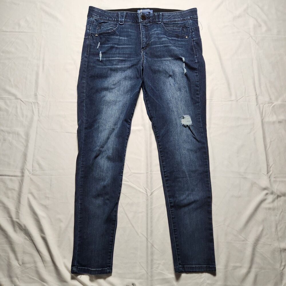 Democracy Womens 14 Ab Solution Skinny Distressed Dark Wash Mid Rise Jeans Blue